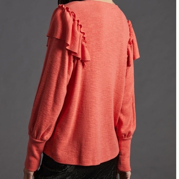 Pilcro Anthropologie Cozy Ruffle Popover Top Bright Red Size XS - Picture 5 of 9